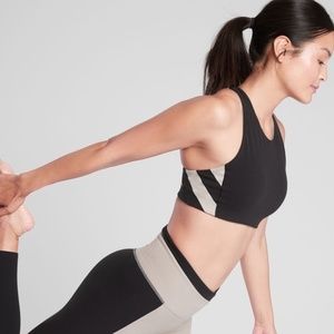 Black/Taupe ATHLETA Hyper Chroma Focused High Neck Workout Bra/Top SMALL